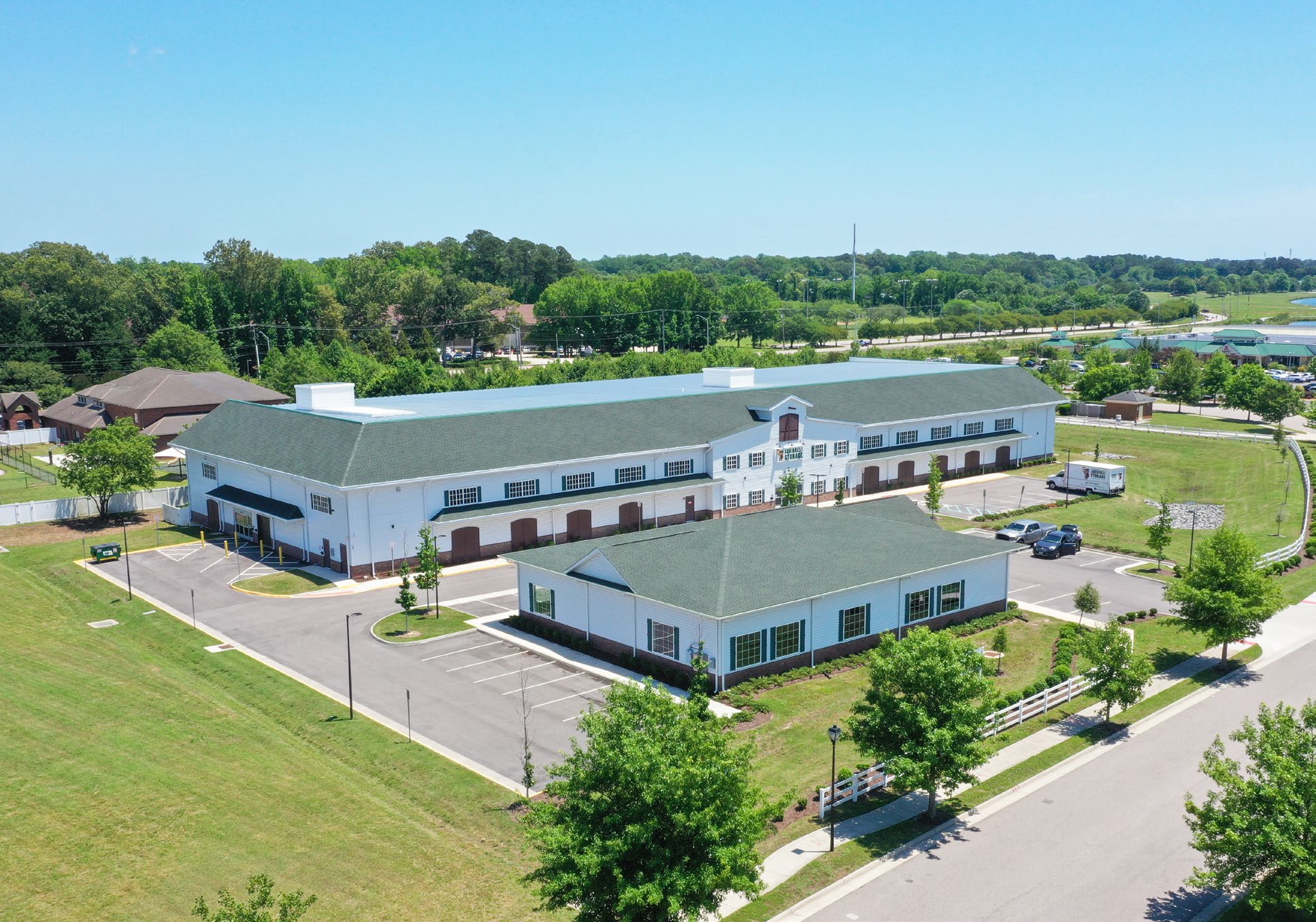 Aerial view of Squirrel Away Storage facility and surrounding area